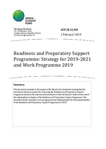 Document cover for Readiness and Preparatory Support Programme: Strategy for 2019-2021 and Work Programme 2019