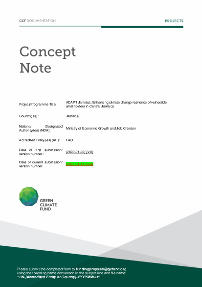 Document cover for ADAPT-JAMAICA Enhancing climate change resilience of vulnerable smallholders in Central Jamaica