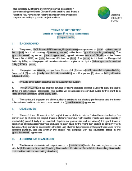 Readiness Audit Terms Of Reference Template Green Climate Fund