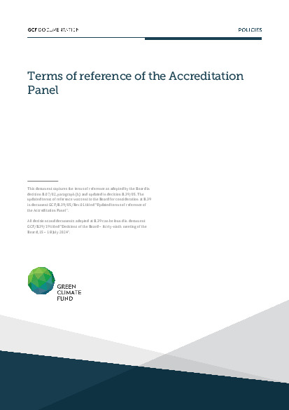 Document cover for Terms of reference of the Accreditation Panel