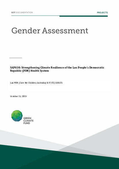 Document cover for Gender assessment for SAP030: Strengthening Climate Resilience of the Lao People’s Democratic Republic (PDR) Health System