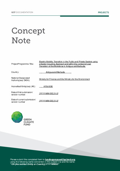 Document cover for Electric Mobility Transition in the Public and Private Sectors using a Sector Coupling Approach and within the context of Just Transition of the Workforce in Antigua and Barbuda