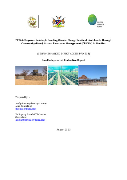 Document cover for Final independent evaluation report for FP024: Enpower to Adapt: Creating Climate-Change Resilient Livelihoods through Community-Based Natural Resource Management (CBNRM) in Namibia