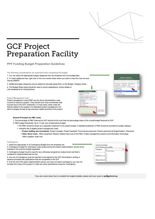 Document cover for Project Preparation Facility Budget Plan Template