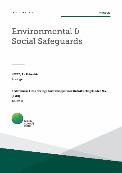 Document cover for Environmental and social safeguards (ESS) report for FP212: &Green Fund: Investing in Inclusive Agriculture and Protecting Forests - Prestige