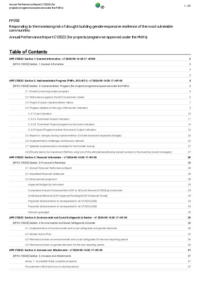 Document cover for 2023 Annual Performance Report for FP058: Responding to the increasing risk of drought: building gender-responsive resilience of the most vulnerable communities