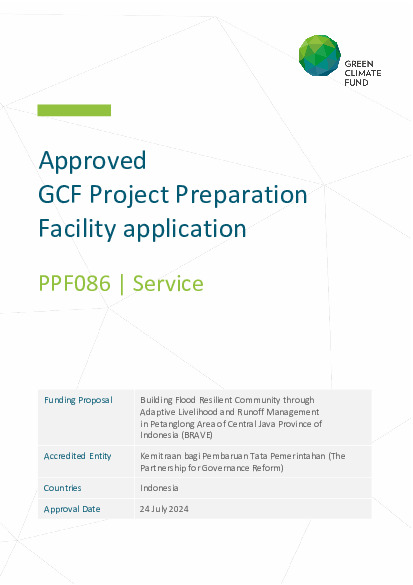 Document cover for Building Flood Resilient Community through Adaptive Livelihood and Runoff Management in Petanglong Area of Central Java Province of Indonesia (BRAVE)