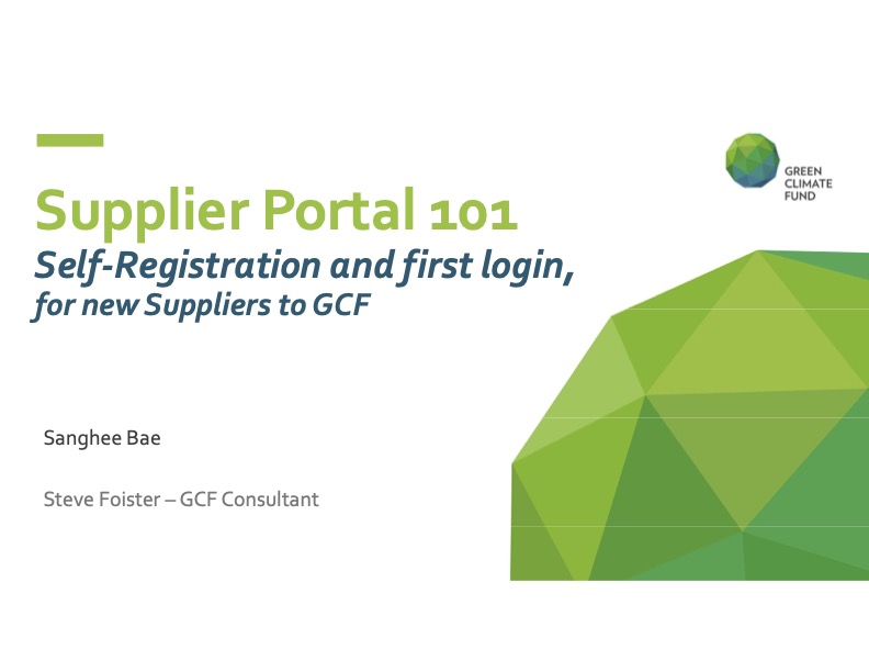 Document cover for GCF Supplier Portal 101: Self-Registration and first login