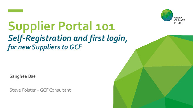 Document cover for GCF Supplier Portal 101: Self-Registration and first login