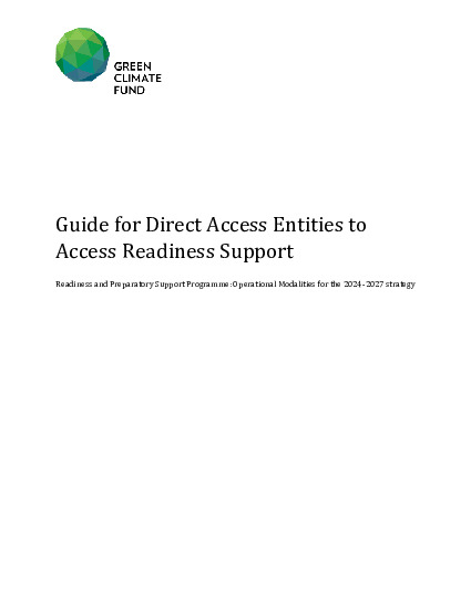 Document cover for Guide for Direct Access Entities to access Readiness support