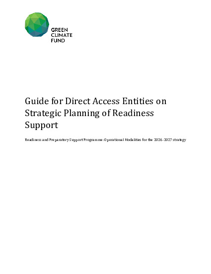 Document cover for Guide for Direct Access Entities on strategic planning