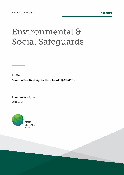 Document cover for Environmental and social safeguards (ESS) report for FP252: Acumen Resilient Agriculture Fund II (ARAF II)