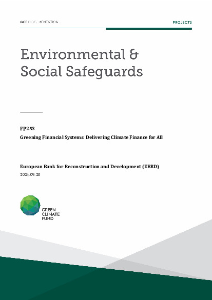 Document cover for Environmental and social safeguards (ESS) report for FP253: Greening Financial Systems: Delivering Climate Finance for All