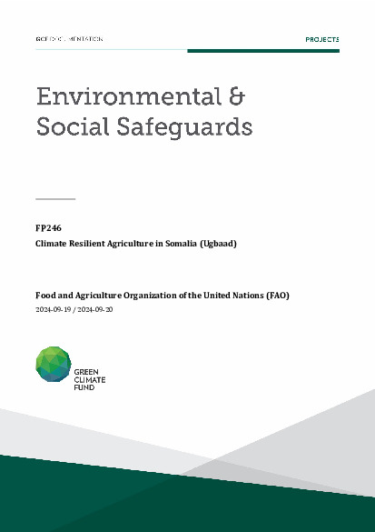 Document cover for Environmental and social safeguards (ESS) report for FP246: Climate Resilient Agriculture in Somalia (Ugbaad)