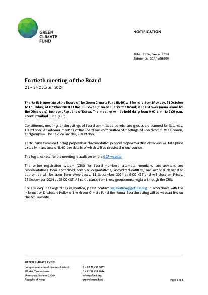 Document cover for Fortieth meeting of the Board