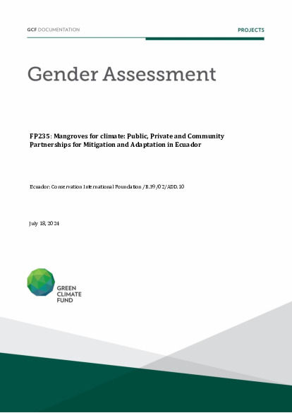 Document cover for Gender assessment for FP235: Mangroves for climate: Public, Private and Community Partnerships for Mitigation and Adaptation in Ecuador