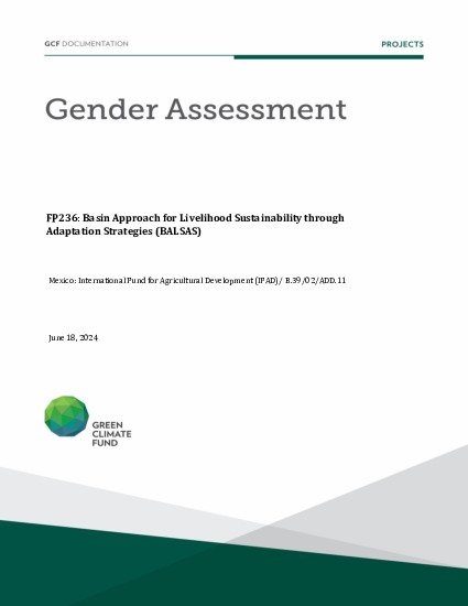 Document cover for Gender assessment for FP236: Basin Approach for Livelihood Sustainability through Adaptation Strategies (BALSAS)