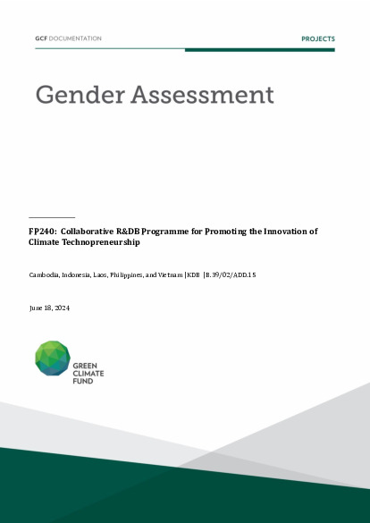 Document cover for Gender assessment for FP240: Collaborative R&DB Programme for Promoting the Innovation of Climate Technopreneurship