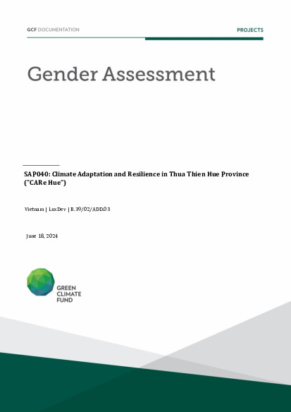 Document cover for Gender assessment for SAP040: Climate Adaptation and Resilience in Thua Thien Hue Province ("CARe Hue")