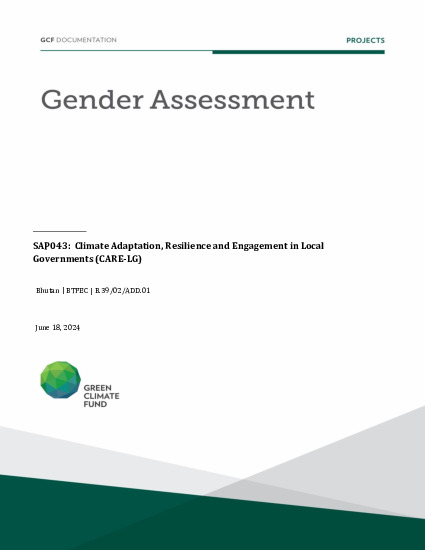 Document cover for Gender assessment for SAP043: Climate Adaptation, Resilience and Engagement in Local Governments (CARE-LG)