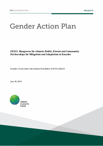 Document cover for Gender action plan for FP235: Mangroves for climate: Public, Private and Community Partnerships for Mitigation and Adaptation in Ecuador