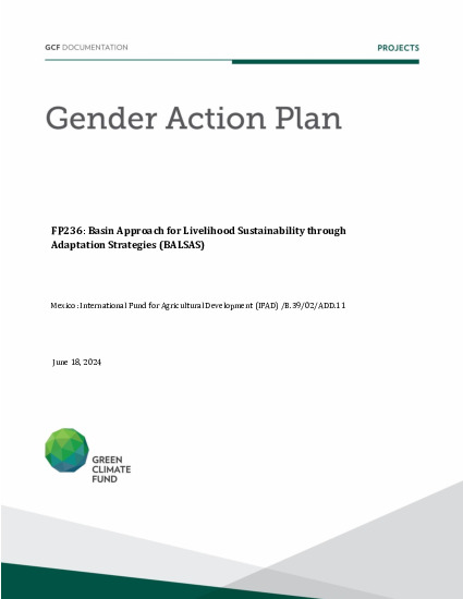 Document cover for Gender action plan for FP236: Basin Approach for Livelihood Sustainability through Adaptation Strategies (BALSAS)