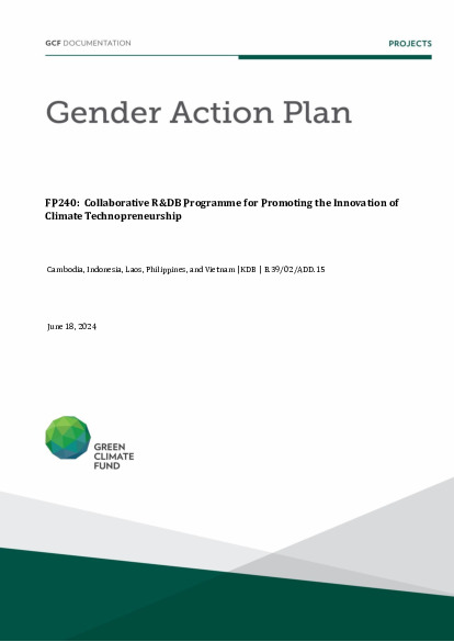 Document cover for Gender action plan for FP240: Collaborative R&DB Programme for Promoting the Innovation of Climate Technopreneurship