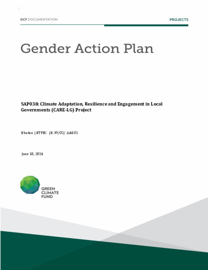 Document cover for Gender action plan for SAP038: Climate Adaptation, Resilience and Engagement in Local Governments (CARE-LG) Project