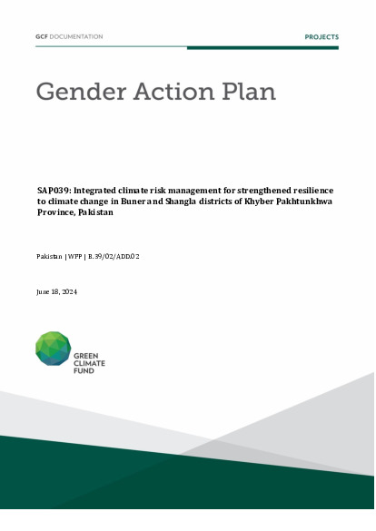 Document cover for Gender action plan for SAP039: Integrated climate risk management for strengthened resilience to climate change in Buner and Shangla districts of Khyber Pakhtunkhwa Province, Pakistan