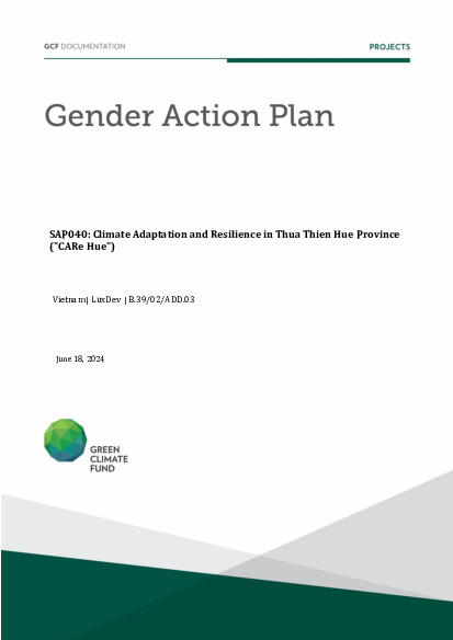 Document cover for Gender action plan for SAP040: Climate Adaptation and Resilience in Thua Thien Hue Province ("CARe Hue")