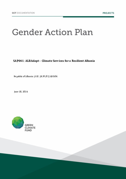 Document cover for Gender action plan for SAP041: ALBAdapt – Climate Services for a Resilient Albania