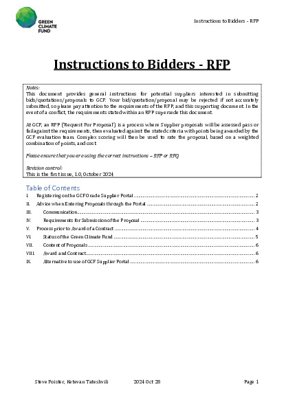 Document cover for Instructions to bidders – RFP