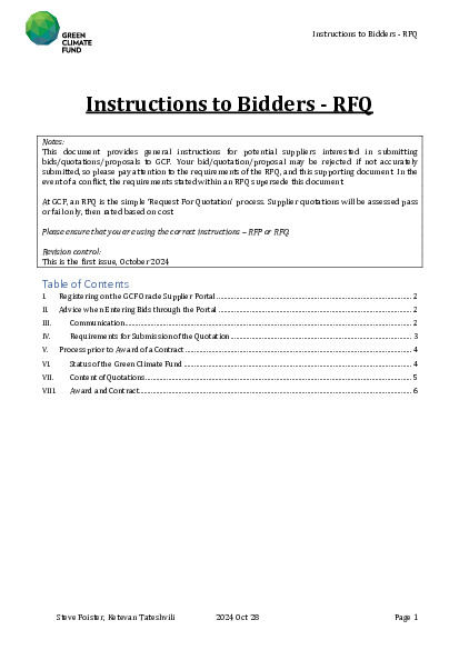 Document cover for Instructions to bidders - RFQ