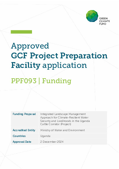 Document cover for Integrated Landscape Management Approach for Climate-Resilient Water Security and Livelihoods in the Uganda Cattle Corridor (Project)