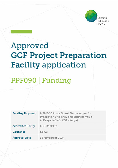 Document cover for MSMEs’ Climate Sound Technologies for Production Efficiency and Business Value in Kenya (MSMEs CST- Kenya)