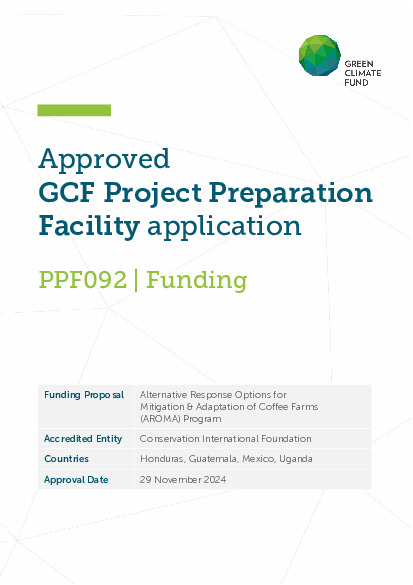 Document cover for Alternative Response Options for Mitigation & Adaptation of Coffee Farms (AROMA) Program