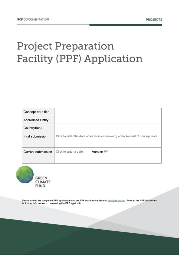 Document cover for Project Preparation Facility Application