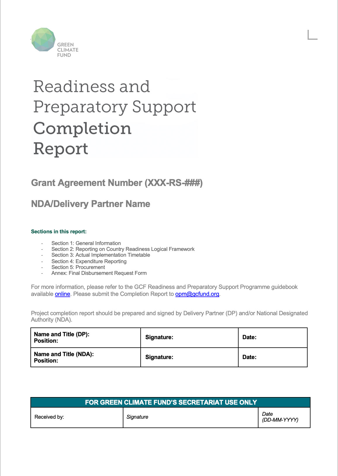 Readiness and preparatory support completion report template