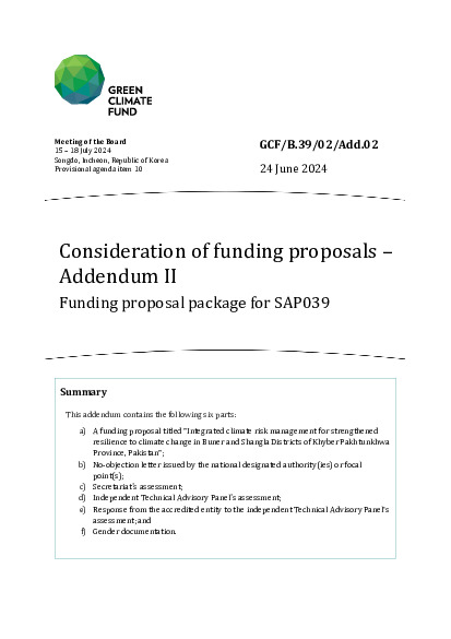 Document cover for Consideration of funding proposals – Addendum II Funding proposal package for SAP039