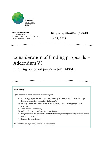 Document cover for Consideration of funding proposals – Addendum VI Funding proposal package for SAP043
