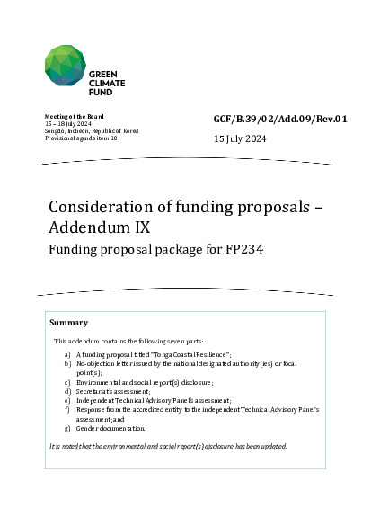 Document cover for Consideration of funding proposals – Addendum IX Funding proposal package for FP234