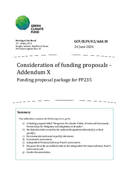 Document cover for Consideration of funding proposals - Addendum X  Funding proposal package for FP235