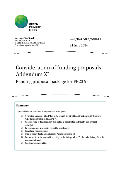 Document cover for Consideration of funding proposals – Addendum XI Funding proposal package for FP236