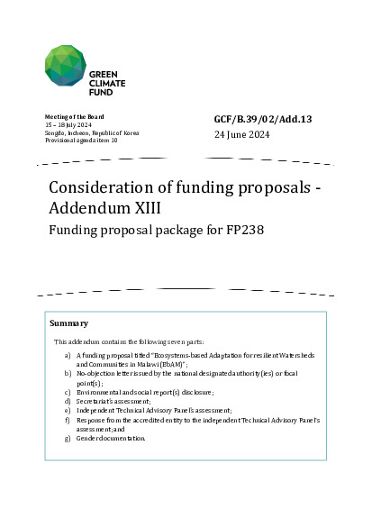 Document cover for Consideration of funding proposals - Addendum XIII Funding proposal package for FP238