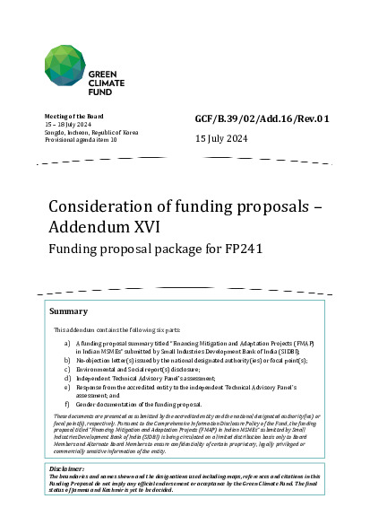 Document cover for Consideration of funding proposals – Addendum XVI Funding proposal package for FP241