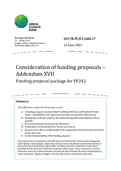 Document cover for Consideration of funding proposals – Addendum XVII Funding proposal package for FP242