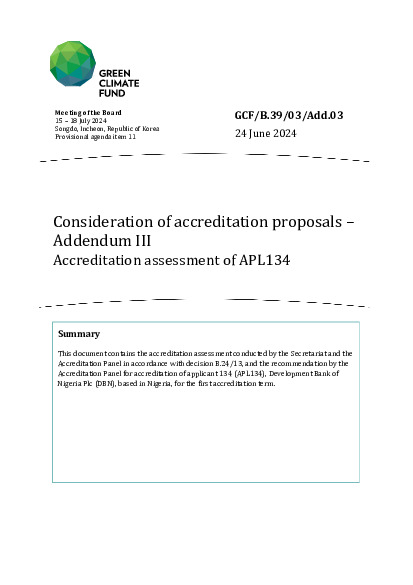 Document cover for Consideration of accreditation proposals – Addendum III: Accreditation assessment of APL134
