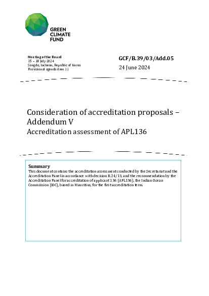 Document cover for Consideration of accreditation proposals – Addendum V: Accreditation assessment of APL136