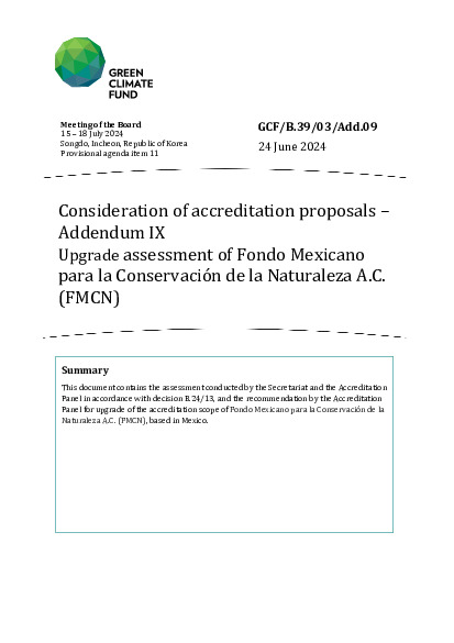 Document cover for Consideration of accreditation proposals – Addendum IX: Upgrade assessment FMCN