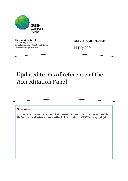 Document cover for Updated terms of reference of the  Accreditation Panel